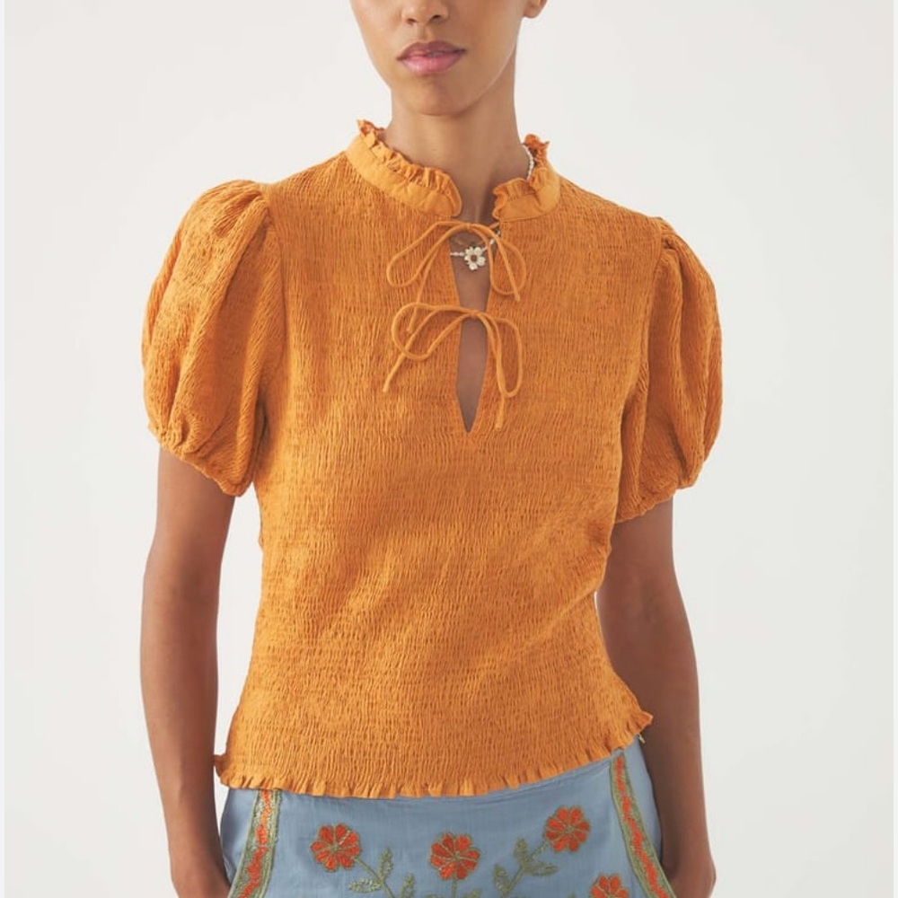 Antik Batik 100% cotton smocked short sleeve blouse NEW